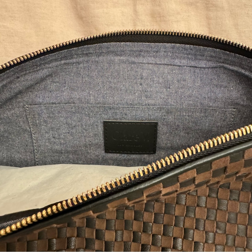 Clare V Moyen Messenger Black/Chocolate Woven Checker Bag NWT - Picture 6 of 10